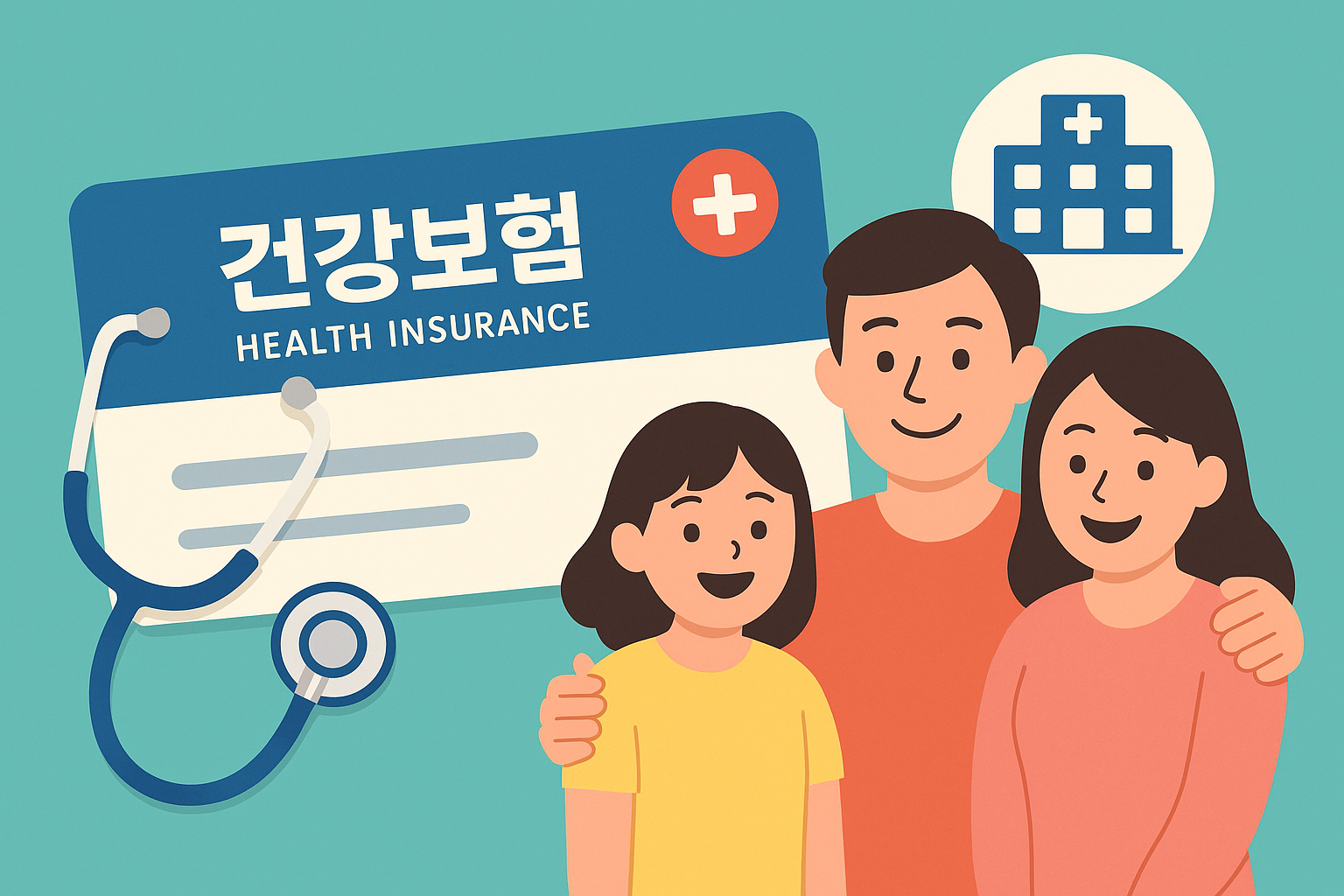 건강보험료 개편으로 혜택을 받는 저소득층을 상징하는 의료 카드와 따뜻한 가족 이미지